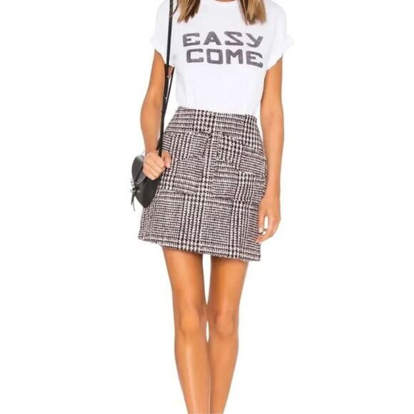 T4 Tweed Mini Skirt Plaid Checkered Career Party Skirt - Picture 1 of 6